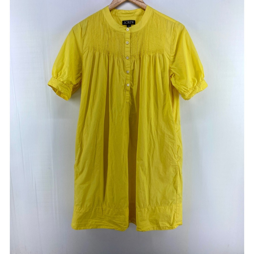J Crew Short Sleeve Mini Dress Yellow Cotton Poplin Womens Small Tall - Picture 4 of 14